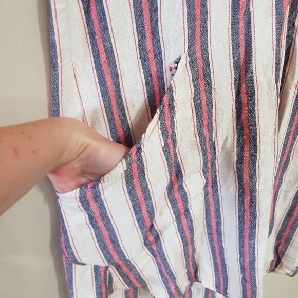ForCynthia linen blend red & blue wide stripe beach coverup dress hood size S - Picture 4 of 4